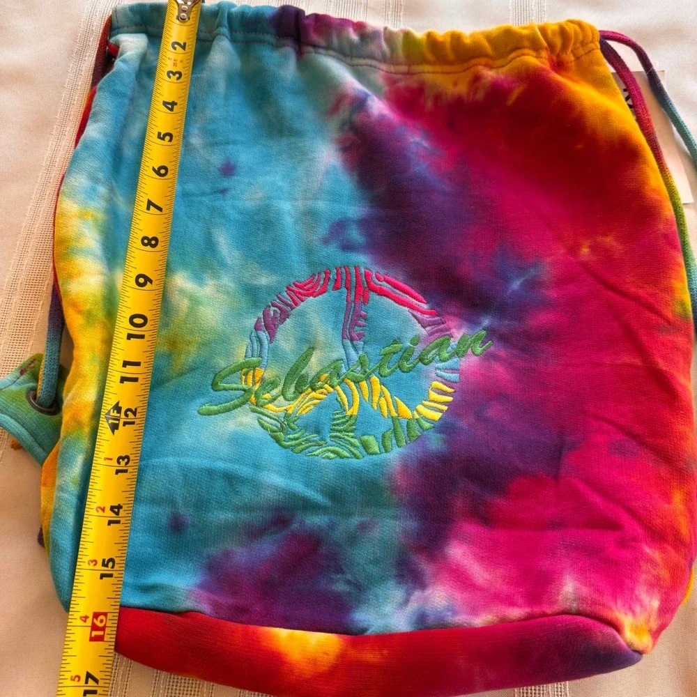 Kaufman Sebastian Rainbow Tie Dye Peace Sign Drawstring Backpack